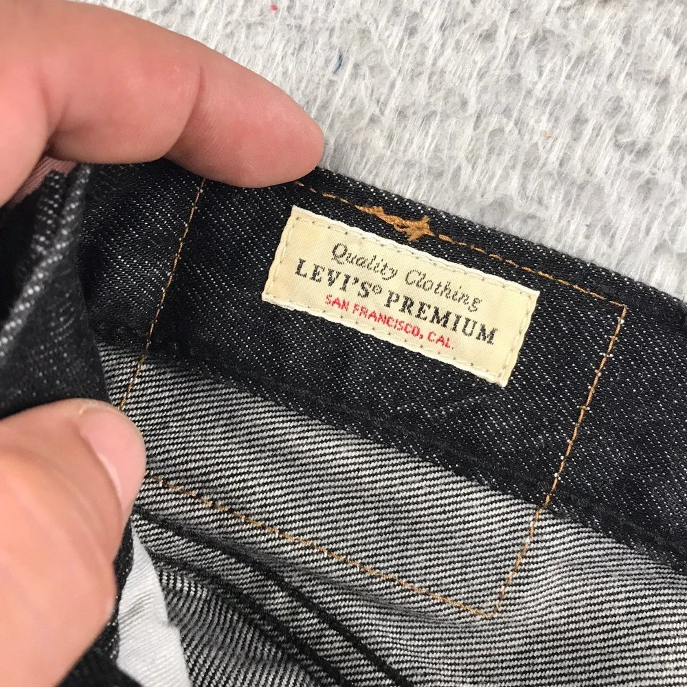 Levis 501 Original Selvedge Jeans Mens 36 (38x30) Black Premium Big E Denim